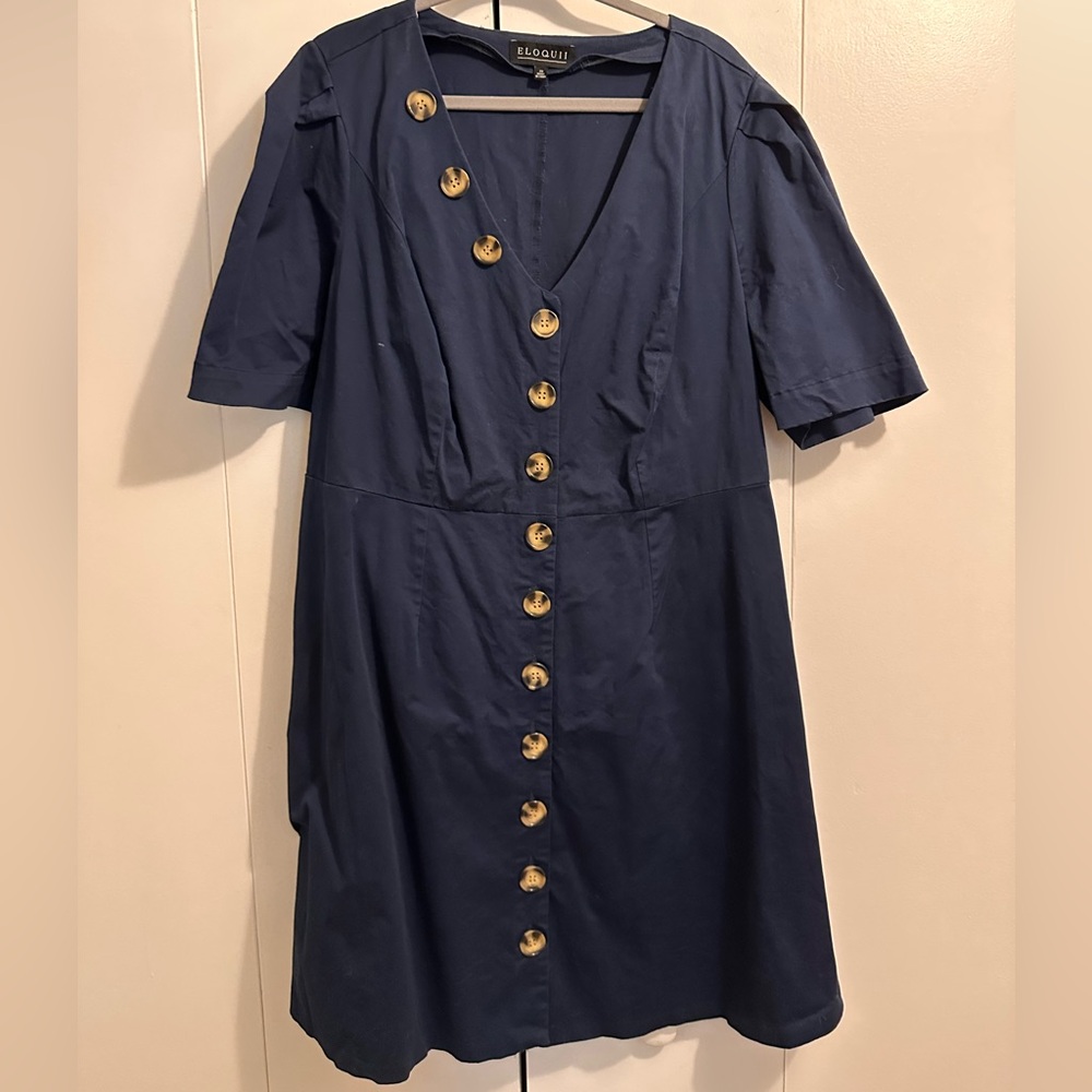 Eloquii Blue Dress with Tortoise buttons